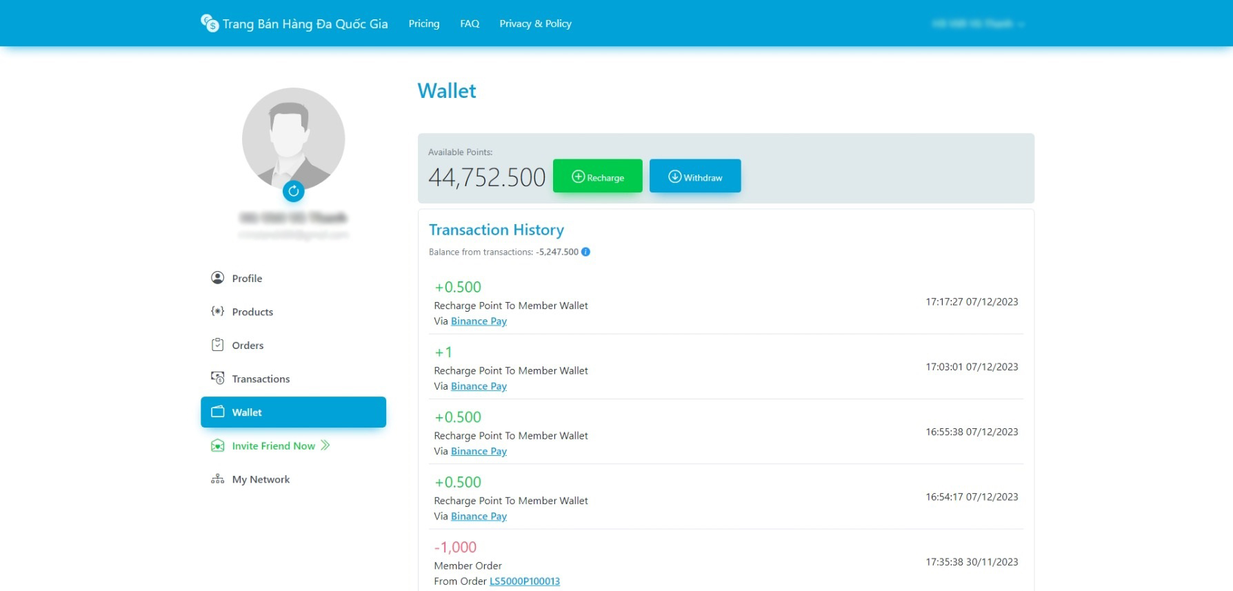 Wallet Page